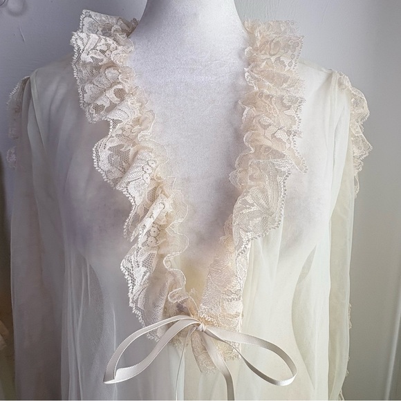 Vintage Ethereal Victorian Chiffon Bridal Wedding Peignoir Nightgown Robe Set 2X - Picture 7 of 17
